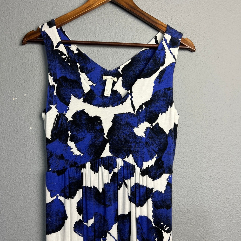 Soma White Blue Floral Sleeveless Knit Nightgown Flowy Summer Casual XS Pockets